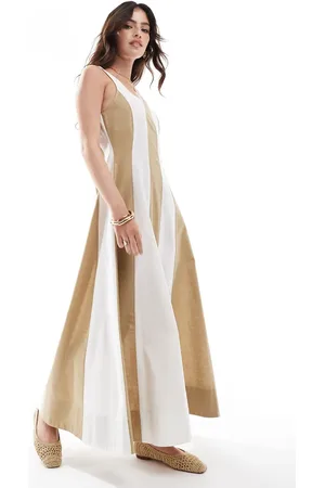 ASOS Seamed maxi tennis sundress in brown stripe