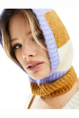 Pieces® Knitted balaclava in lilac & brown stripe