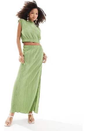 VERO MODA Plisse split maxi skirt co-ord in mid