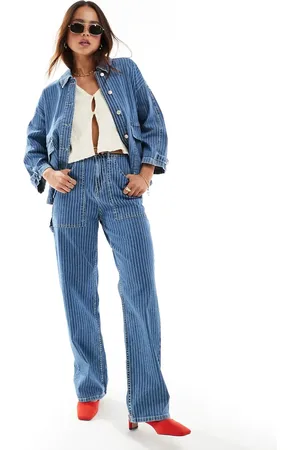 ONLY Kirsi high waisted wide leg cargo jeans co-ord in and white stripe