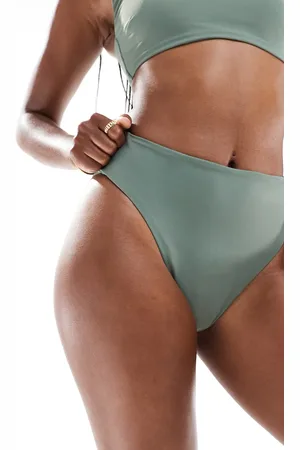 ASOS Hazel high leg high waist bikini bottom in khaki