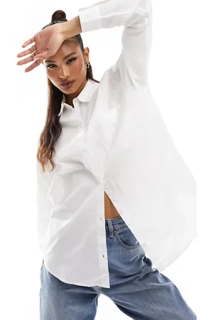 Pull&Bear Oversized poplin shirt in white