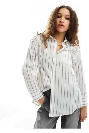 Reclaimed Shirt -way asymmetric wrap shirt in black and white pinstripe