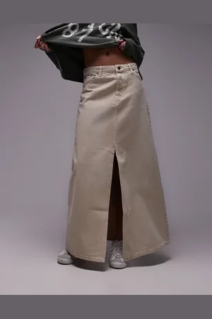 Topshop Denim low slung maxi skirt in sand