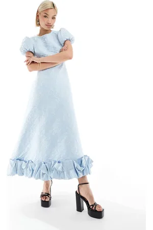 Sister Jane Puff sleeve ruffle hem midaxi dress in powder
