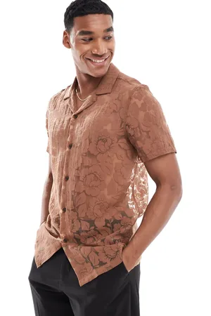 ASOS Short sleeve regular revere collar shirt in floral burn out in