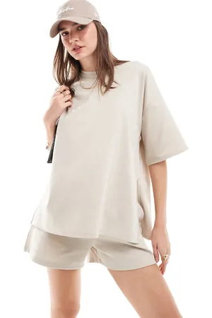 JDY Oversized t-shirt with side spit co-ord in stone