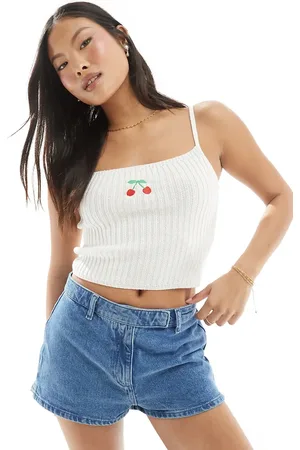 ASOS ASOS DESIGN Petite knitted cami top with embroidered cherry detail in