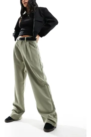 Stradivarius Tailored trouser with belt in khaki