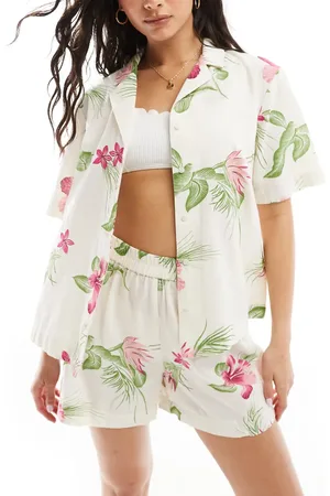 Pieces® Cotton beach shirt co-ord in tropical print