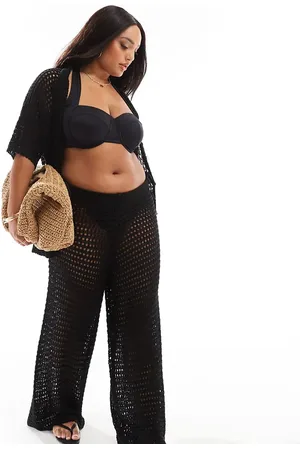 In The Style Crochet wide leg trouser co-ord in black