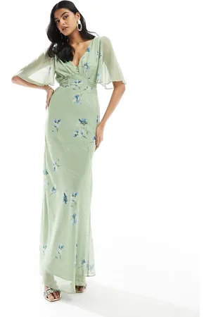 HOPE & IVY Flutter sleeve maxi dress in sage