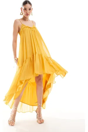 ASOS Chiffon trapeze maxi dress with raw edge in mustard