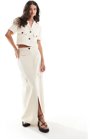 JDY Utility column maxi skirt co-ord in beige