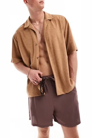 ASOS Short sleeve oversized revere towelling shirt in tan