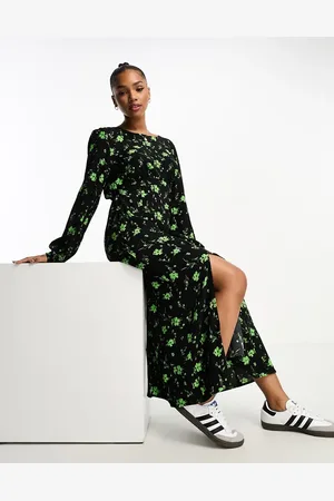 JDY Puff sleeve midi dress in and green floral