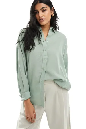 Stradivarius Relaxed fit linen look shirt in khaki