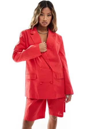 Kaiia Linen look tailored oversized double breasted blazer co-ord in