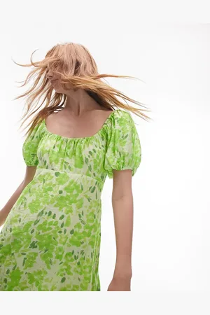 Topshop Puff sleeve cut out midi dress in floral