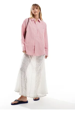 Pieces® Oversized longline shirt in stripe