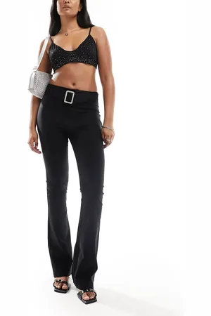 Heartbreak Bengaline mid rise trousers with rhinestone buckle belt co-ord in