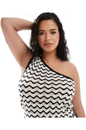 Noisy May Knitted one shoulder top co-ord in & white wave