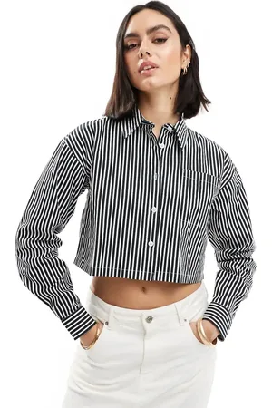 Threadbare Cropped shirt in black and stripe