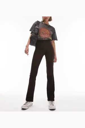 Topshop Stretchy velvet cord flared trouser in chocolate