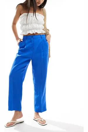 MANGO Linen elasticated waist slim trouser in
