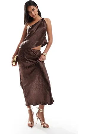 ASOS Satin bias maxi skirt co-ord in chocolate