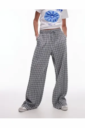 Topshop Seersucker check pull on wide leg trouser