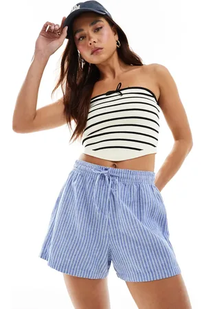 Stradivarius STR rustic pull on short in stripe