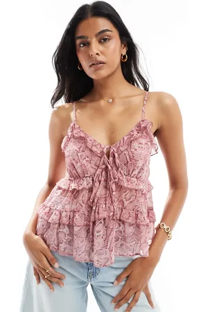 Miss Selfridge Chiffon micro ruffle cami top in snake print