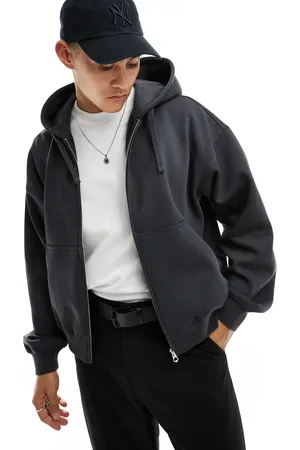 Weekday Boxy fit zip through hoodie in off