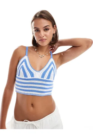 Hollister Crochet striped vest in blue and white