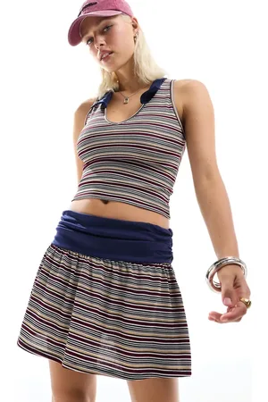 COLLUSION Tennis mini skirt co-ord with fold over waistband in stripe
