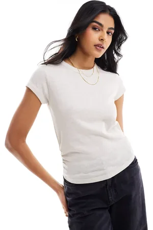 Stradivarius Side ruched top in light beige