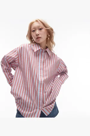 Topshop Lightweight shirt in red and blue deckchair stripe