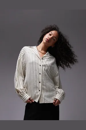 Topshop Textured stripe seam detail shirt in monochrome