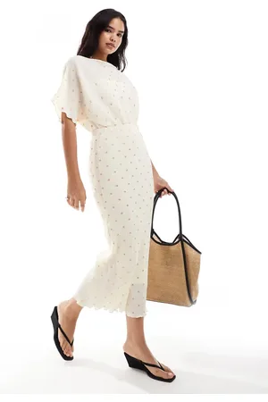 Never Fully Dressed Tilly gold fleck plisse midaxi dress in ivory