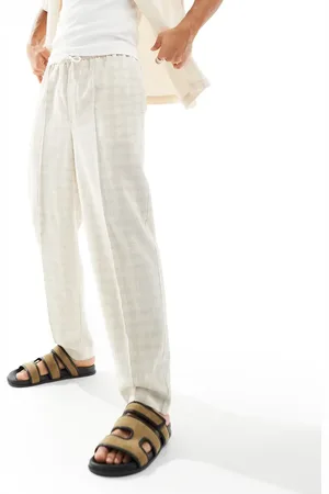 ASOS Pull on smart oversized tapered linen blend trousers in check
