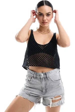 Miss Selfridge Open stitch crochet crop vest top in
