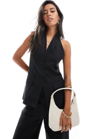 MANGO Halterneck linen co-ord waistcoat in