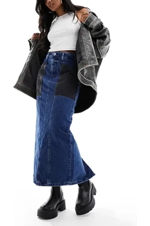 River Island Patchwork denim maxi skirt in