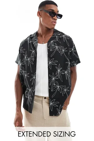 ASOS Relaxed revere beachy shirt with palm tree print in