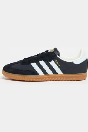 adidas Samba trainers in charcoal grey with light blue stripes
