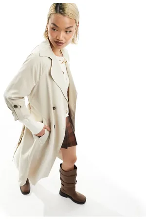 Stradivarius Longline trench coat in light stone