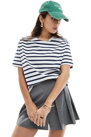 Pull&Bear Oversized basic t-shirt in black and stripe