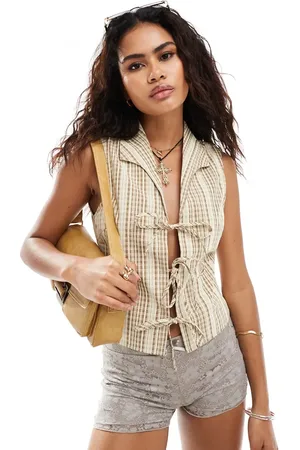 Reclaimed Tie front top with lace detail