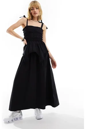 COLLUSION Cotton shirred maxi dress with corset detail in